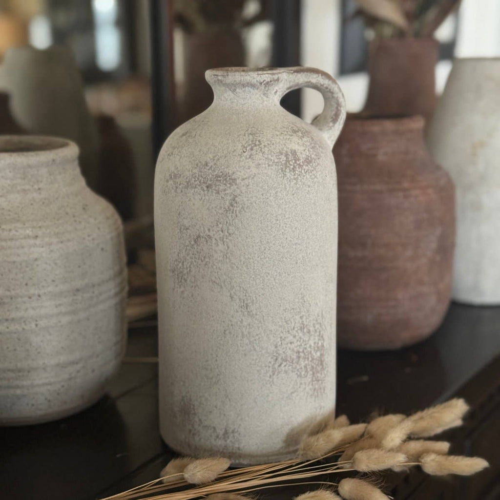 Large White Single Handle Vase