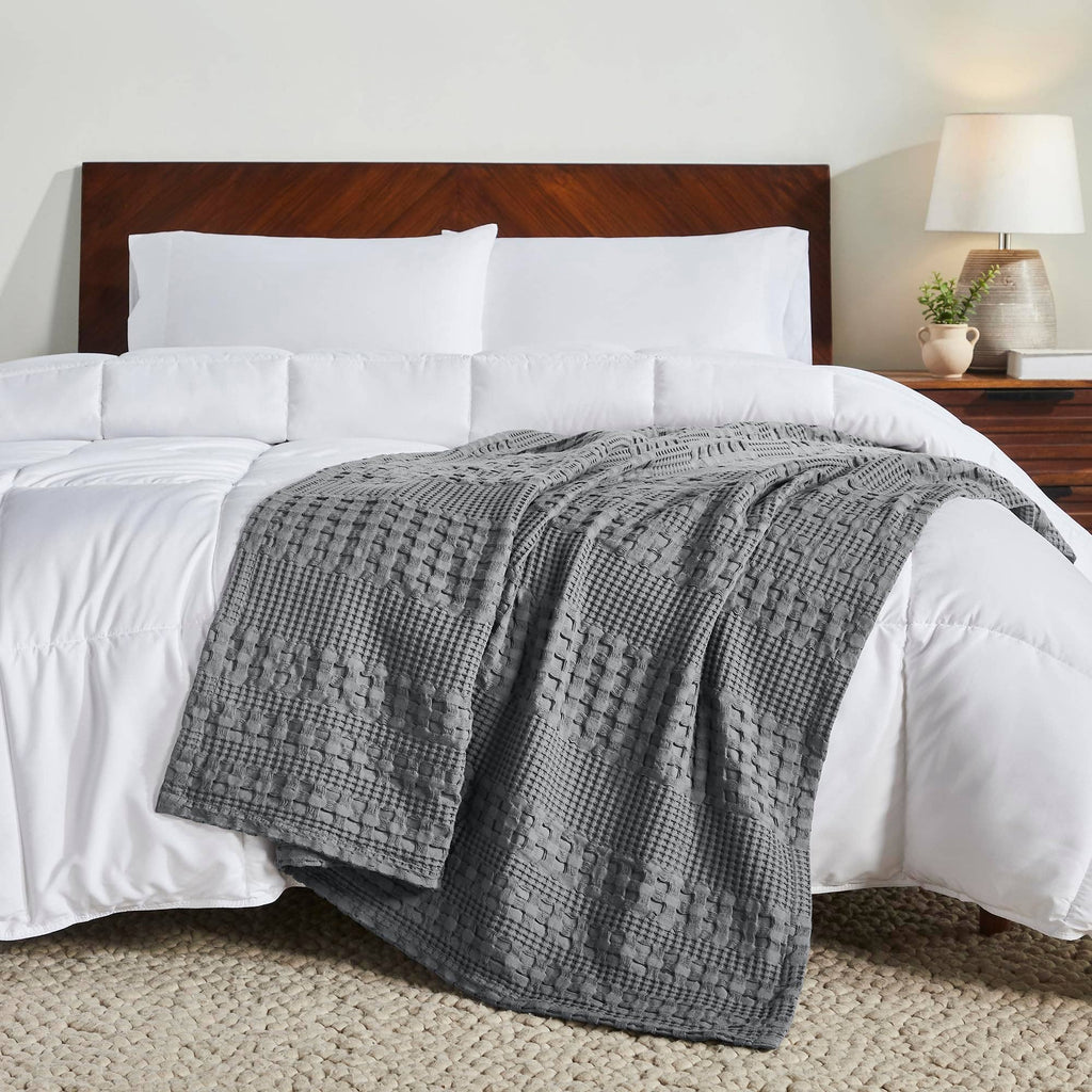 Waffle Weave Throw Blanket – Dark Grey