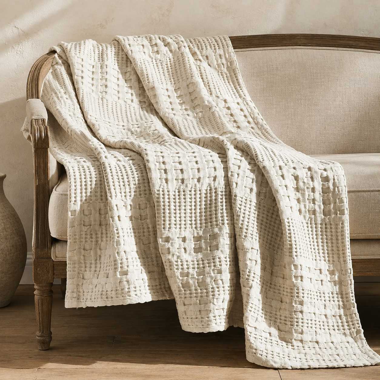 Warm Flax Waffle Weave Throw Blanket