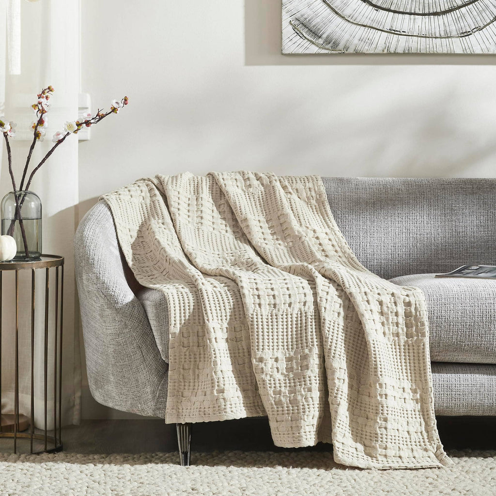 Warm Flax Waffle Weave Throw Blanket