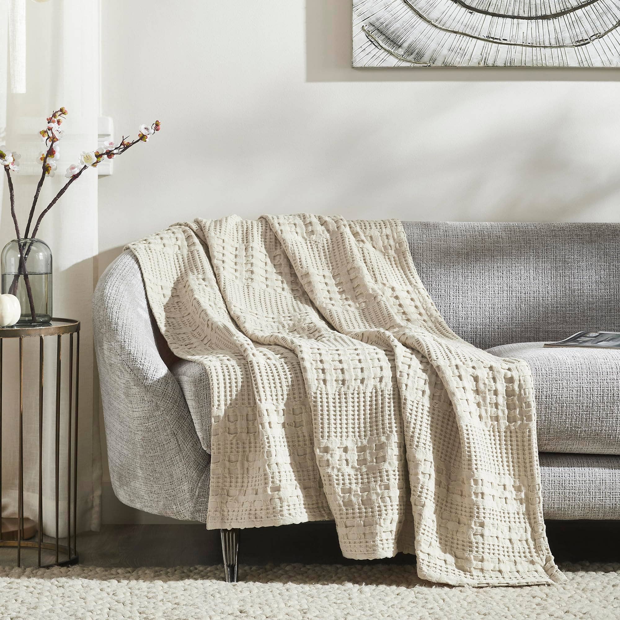 Warm Flax Waffle Weave Throw Blanket