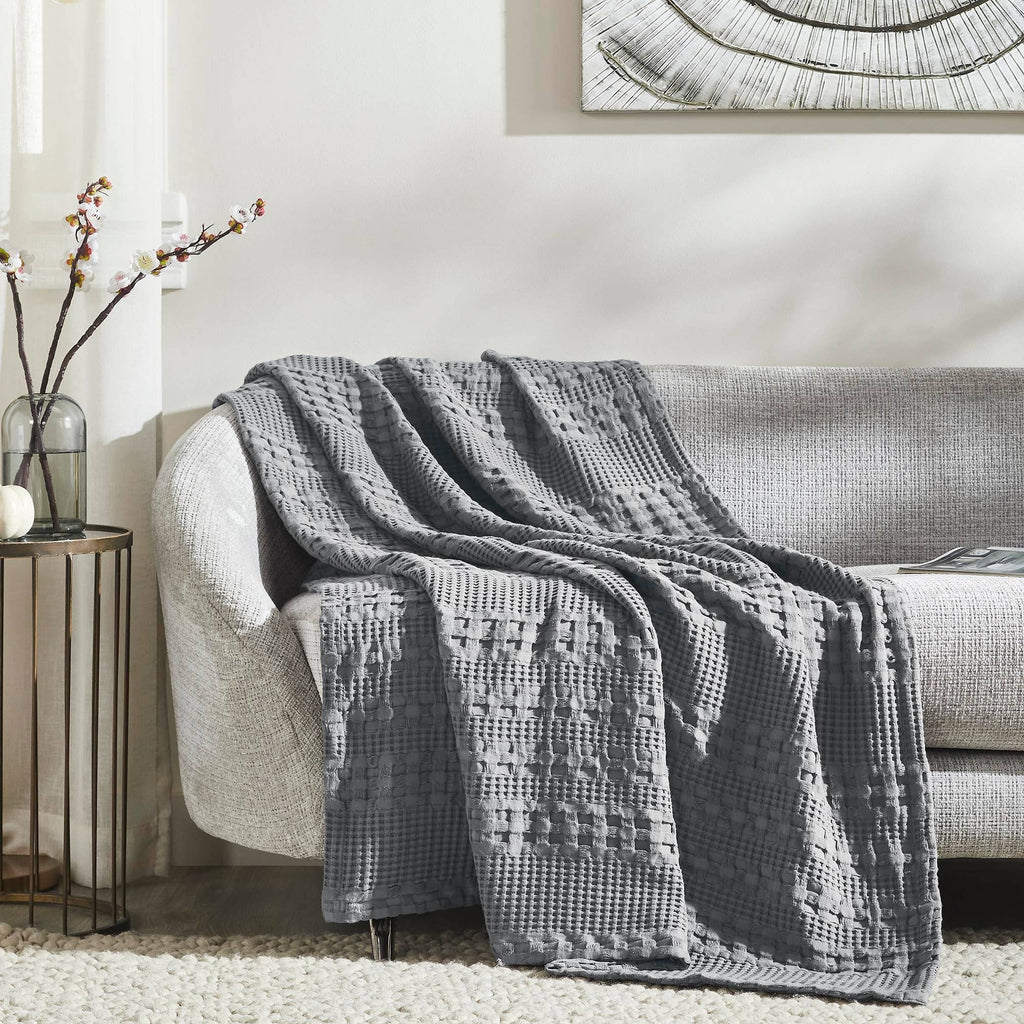 Waffle Weave Throw Blanket – Dark Grey