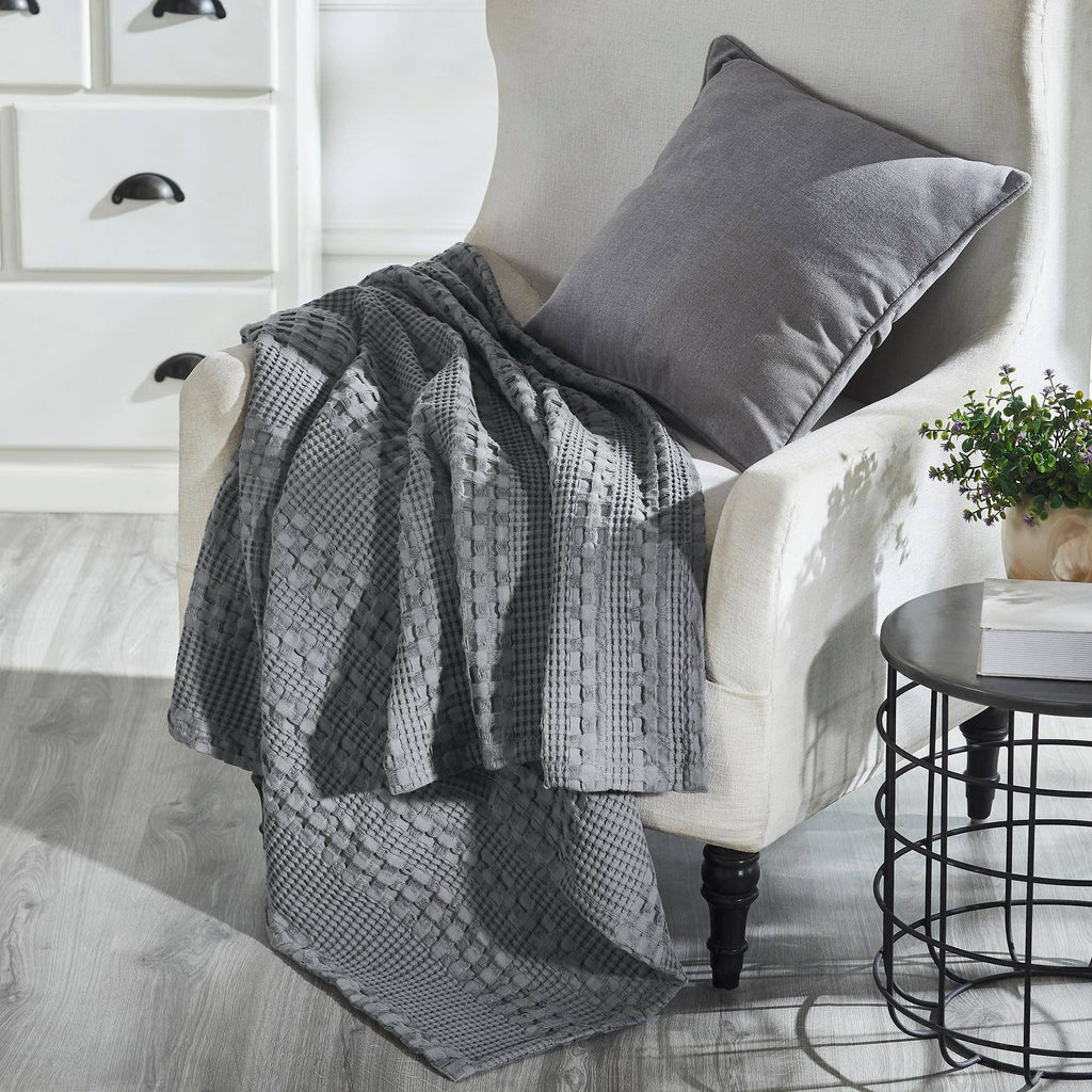 Waffle Weave Throw Blanket – Dark Grey