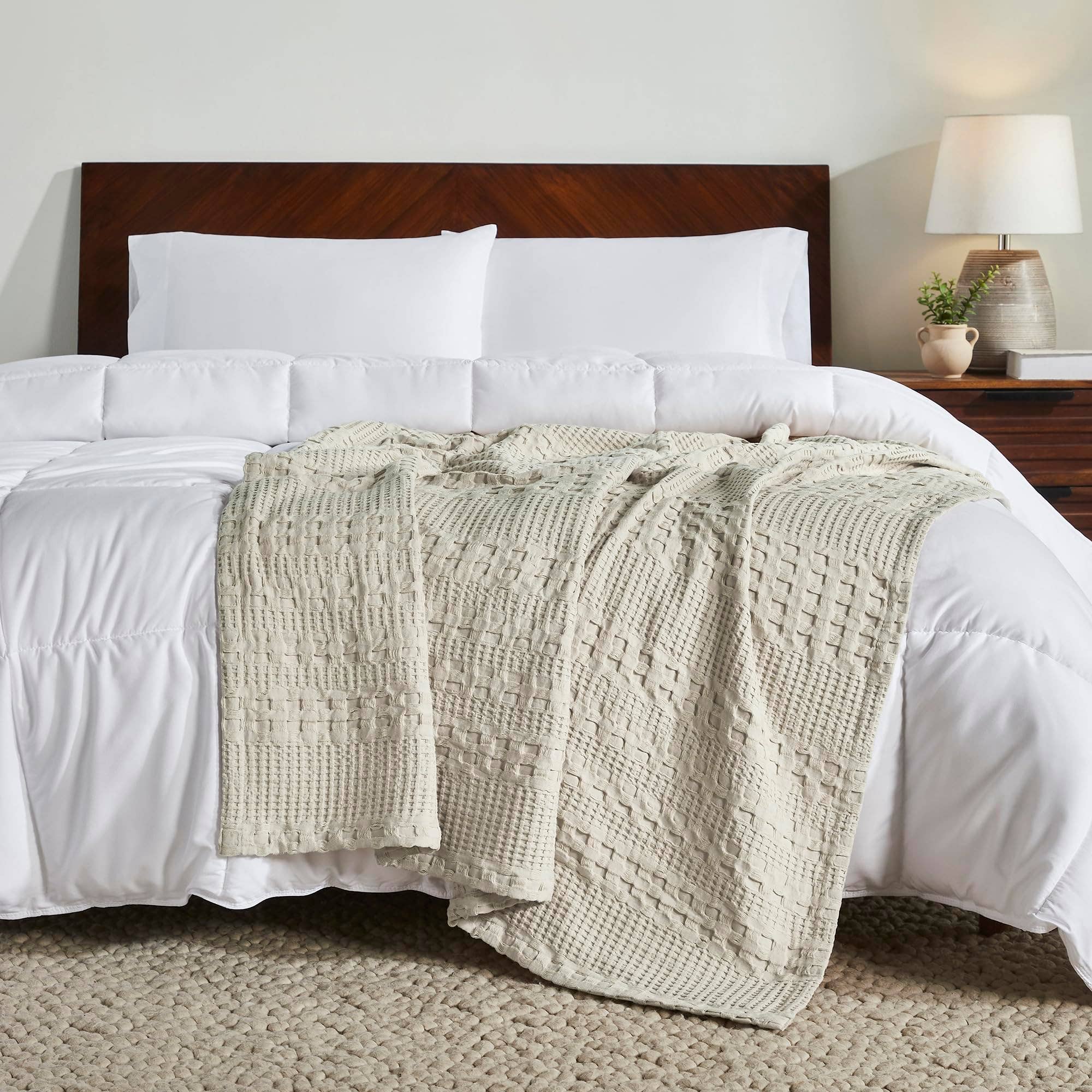 Warm Flax Waffle Weave Throw Blanket